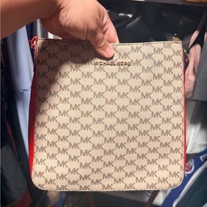 Michael Kors Beige Monogram Crossbody with Red Sides